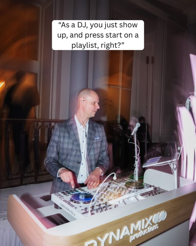 “As the DJ, you just show up and press start on a playlist, right?”
 
✨Here’s the work that actually goes into ONE wedding
•Marketing strategy to book them (hours of videos, meetings, and creating!)
•DM, Sales calls, emails, virtual meetings
•Contract prep & invoicing
•Timeline planning with the couple, wedding coordinator, venue, and our staff (more calls and meetings)
•Gear & music prep (personalized for every wedding!)
•Day of: Set up early before everyone arrives
•The full wedding day (12h + on our feet)
•Setting up cues, perfectly timed for your:
-ceremony (several songs)
-cocktail music
-entrances (several songs)
-dinner (oh, and we have to eat, too!)
-speeches (need to keep tabs on the mic sound!)
-games (they are always fun!)
•Party starts: 
-get everyone on the dance floor
-keep everyone dancing!!
-read the crowd and adjust accordingly
-couple leaves the dance floor, need to pump up the tunes (people want to dance and celebrate with you!!)
-answer song requests, and, 
-politely refuse those on your “do not play” list
•Tear down after everyone has left
•Bedtime close to when the sun comes up
•Get ready for another wedding the next day, or start a regular workday
•That’s easily 40+ hours of work for ONE couple
•Oh, and we do content creation, too!
•Sorting and editing hours of videos and pictures
•Produce snippets of souvenirs for the couple
•Create social media content ans start all over again 🙂 
DM for more details on how we can make your day amazing!!
#dynamixproductions #weddingtips #tuesdaytip #bridetobe #ottawabride #ottawawedding #bride2026 #bride2027